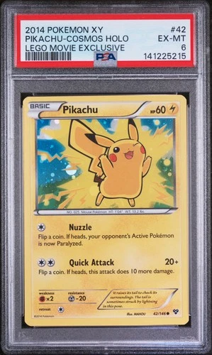 2014 POKEMON XY LEGO MOVIE EXCLUSIVE #42 PIKACHU-COSMOS HOLO PSA 6