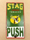 VINTAGE 10x5" STAG CHEWING TOBACCO PUSH PLATE GAS PUMP STATION PORCELAIN SIGN
