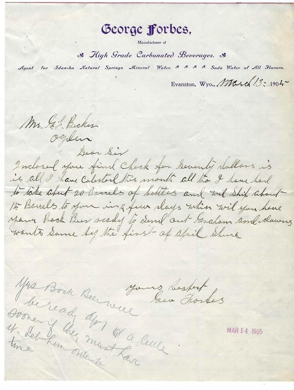 George Forbes, Idan-ha Mineral Water, Evanston, Wyoming 1905, Becker, Ogden, Ut