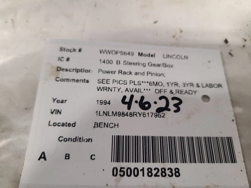 Engranaje de dirección/rack bastidor eléctrico y piñón para 93-94 Lincoln Continental 1692883 Foto 4 de 4