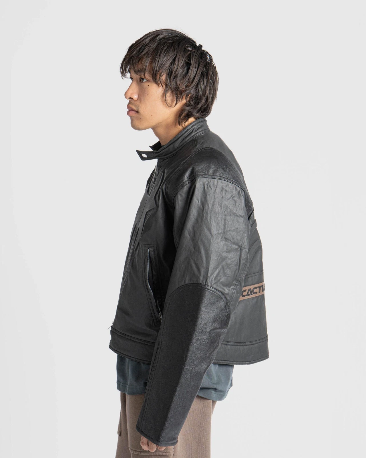 Jordan Cactus Jack Men’s XL Black Leather Jacket Full Zip Band Collar - product detail image 9