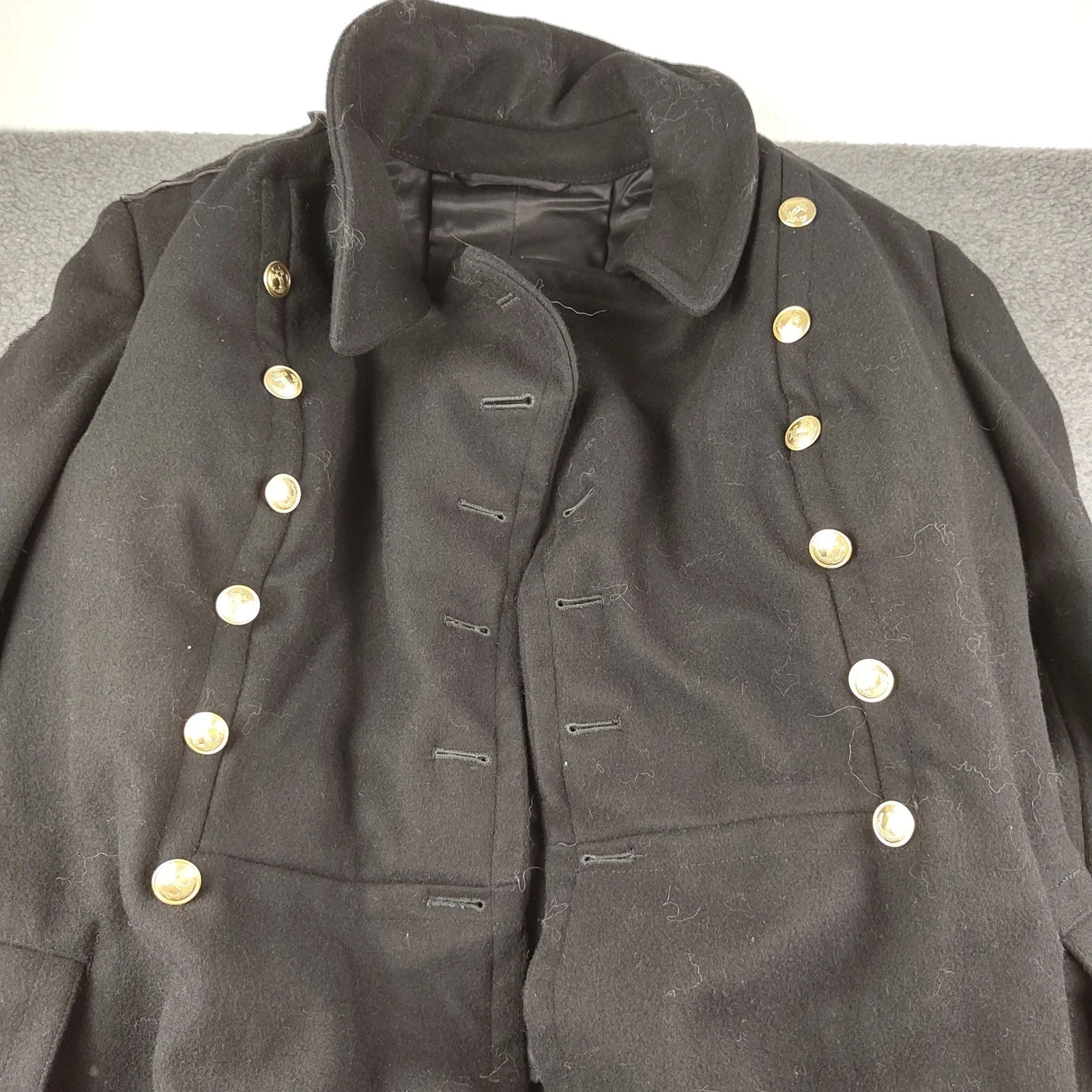 VTG Soviet Wool Officers Winter Overcoat Mens Small 54 Russian Trench Black EUC image 10