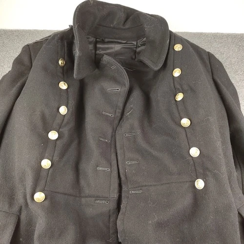 VTG Soviet Wool Officers Winter Overcoat Mens Small 54 Russian Trench Black EUC image 10