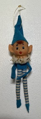 Vintage Elf Pixie Blue Knee Hugger Christmas Ornament MCM Pixie 1950s Scarce