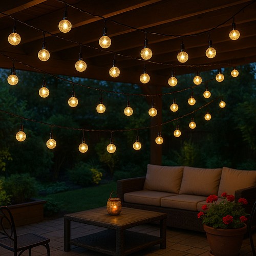 Solar Lichterkette Gartenlampe 2 x 20 LED Kugel Pavillon Balkon Veranda Lampen - Bild 3 von 7