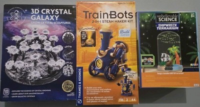 STEM Science Kit Lot  TrainBots Crystal Galaxy Shipwreck Terrarium - Open Box
