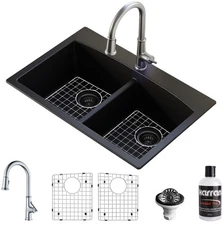 Karran USA QT710KKF330 Quartz QT 33" Drop In Double Basin Quartz - Stainless