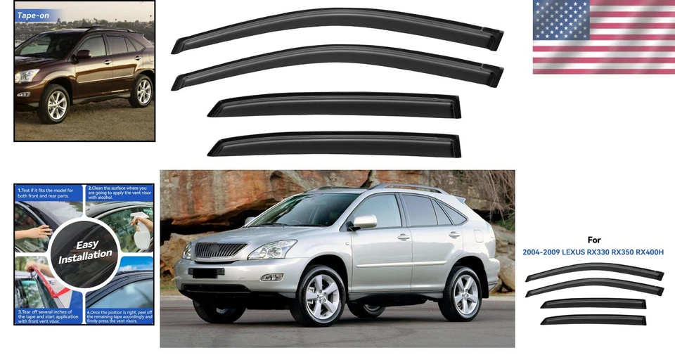 Custom Fit Out-Channel Rain Guards for Lexus RX330 RX350 RX400h 2004-2009 Foto 2 de 4