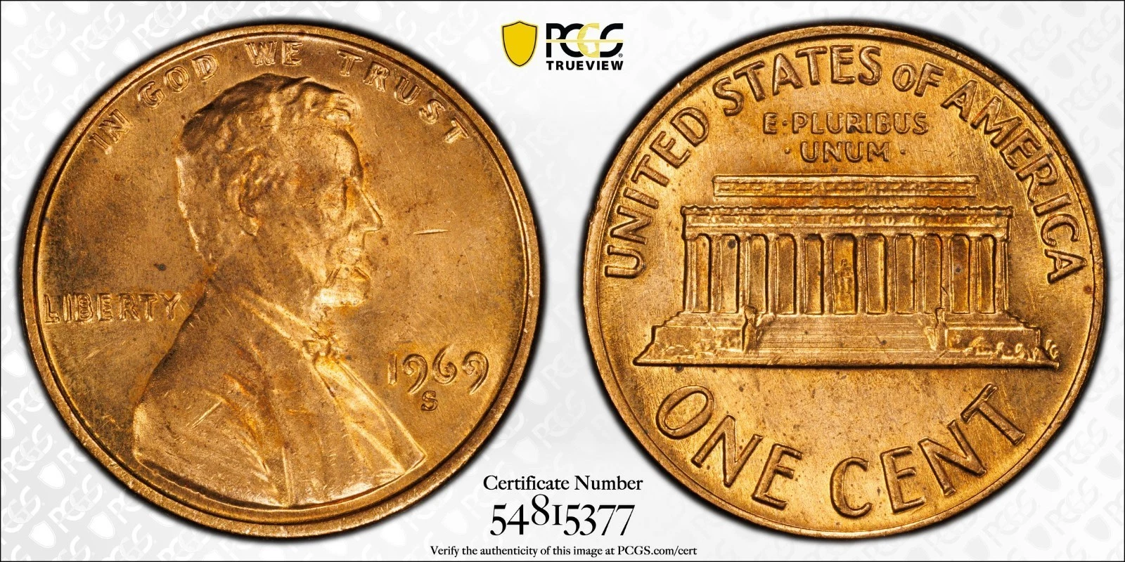 1969-S 1C Doubled Die Obverse, FS-101 Lincoln Cent 1c PCGS MS 64 RD
