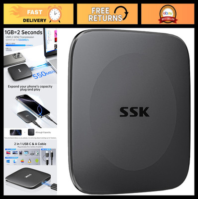128GB Portable SSD External Drive, 550MB/s Fast USB 3.2 Type C & A Storage for i
