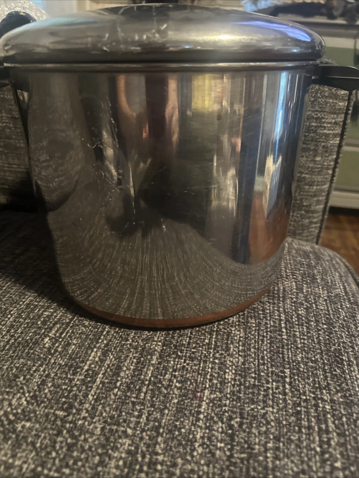 Vintage Revere Ware Copper Bottom 8 Qt Tall Cooking Pan Pot & Lid Very Nice