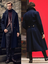 Wool Blend Coats Business Men Long Overcoat Winter Outwear Double Breasted Tweed