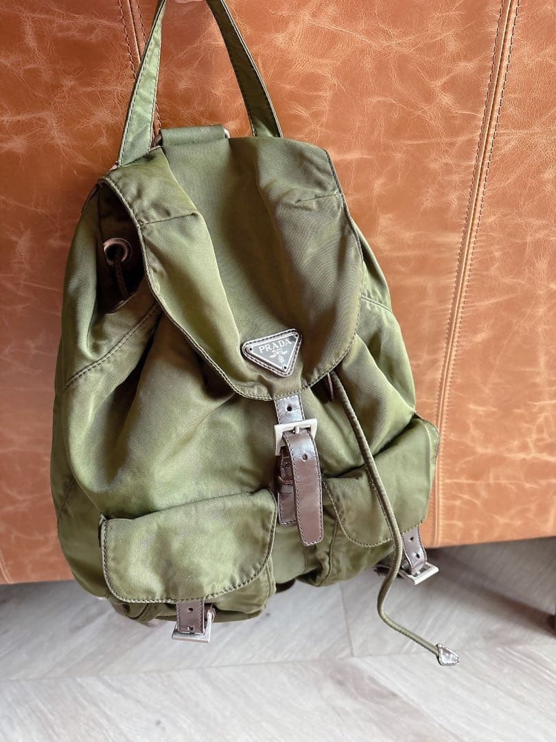 Prada Nylon Backpack Khaki Triangle Logo White Tag Authentic Women's Bag thumbnail 11