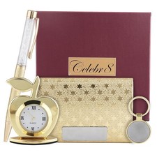 Celebr8 Corporate Gift Hamper Set of 4 | Pen, Card Holder, Desk Clock & Keychain