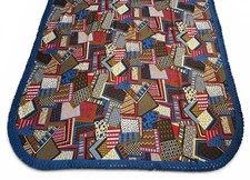 Bates USA Cotton Bedspread Double 88x110 Bandbox Blue Patchwork Print Fringe NOS