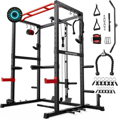 Sportsroyals Power Cage 1600Lbs Multi-Function Power Rack with Adjustable Cable 