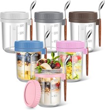 6 Pa Overnight Oats Containers with Lids and Spoons, 16 oz Glass Mason