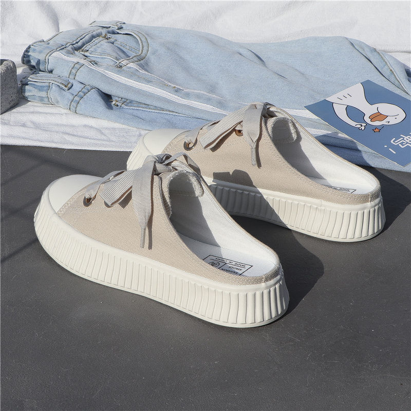 Womens Canvas Trainers Slip On Mules Backless Casual Pumps Shoes