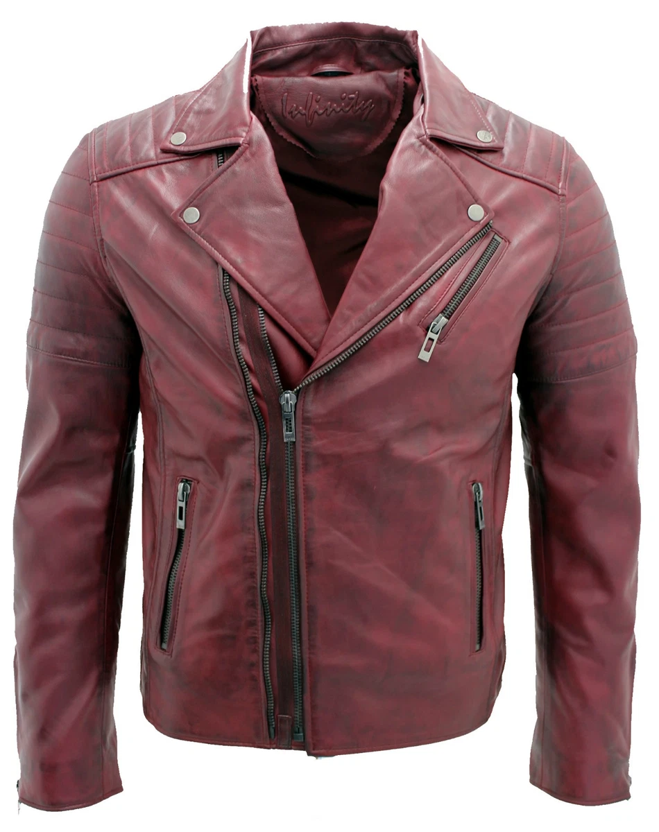 Burgundy leather biker jacket sale