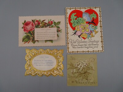Lot of 4 Valentine Victorian Cards - 1 L. Prang & Co. 1882 & 1 Rust Craft