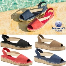 Ladies Low Wedge Heel Sandals Casual Summer Espadrille Strappy Beach Shoes Size