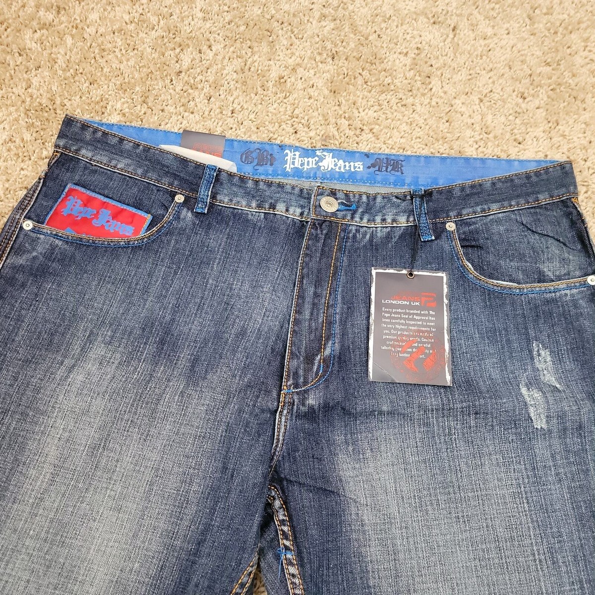 DS NOS Vintage Pepe Jeans 42x33 London UK Skull Denim Baggy Hip Hop Skater Y2K DS NOS Vintage Pepe Jeans 42x33 London UK Skull Denim Baggy Hip Hop Skater Y2K