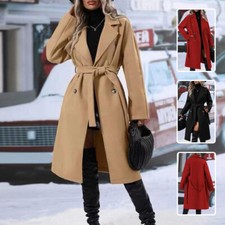 Lapel Double-breasted Trench Coat With Belt Winter Fashion Solid Color Long Jack
