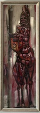 ANTIQUE MODERN ABSTRACT CUBISM OIL PAINTING OLD VINTAGE KNIGHT WARRIOR 1962