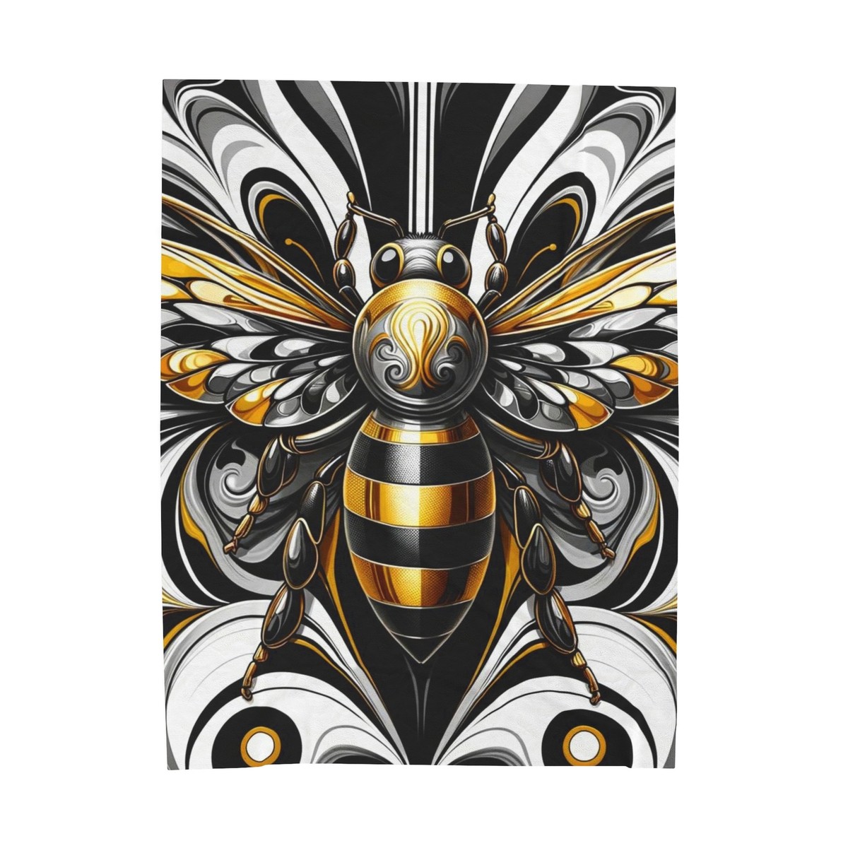 Velveteen Plush Blanket Vintage Style Art Deco Bumble Bee Retro Nature  Insect