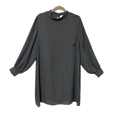 Asos Curve Plus Women's Knee Length Dress 16 Black Mock Neck Balloon Sleeves NEW