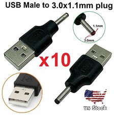 10x USB 2.0 A Male To 3.0x1.1mm Male Plug 5V DC Power Supply Adapter Connector