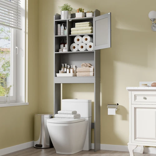 Over the WC Aufbewahrungsschrank Badezimmer Organizer mit Regal braun/weiß/grau - Bild 20 von 31