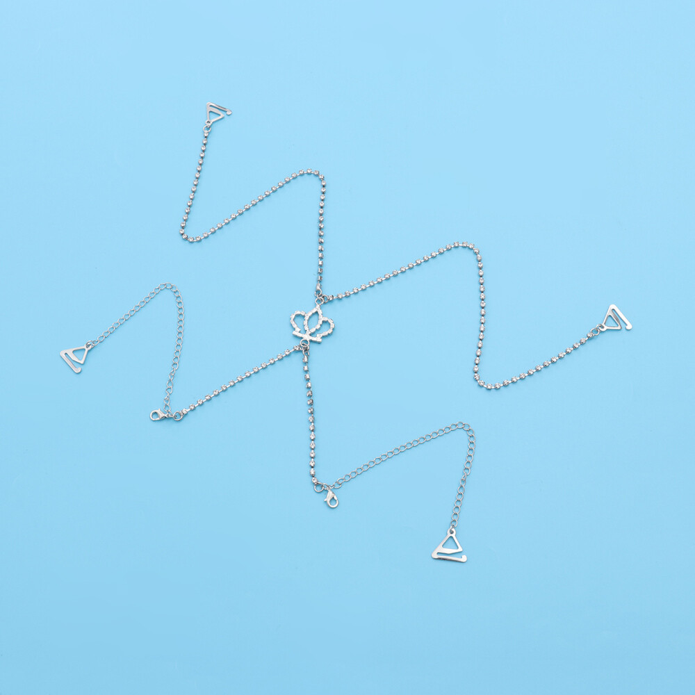 Women Decorative Shiny Back Cross Crown Rhinestone Bra Straps