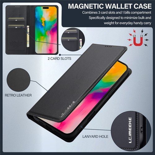 Magnetic Case Wallet Leather Flip Cover For iPhone 16 16e 15 14 13 12 11 Pro Max - Picture 75 of 82
