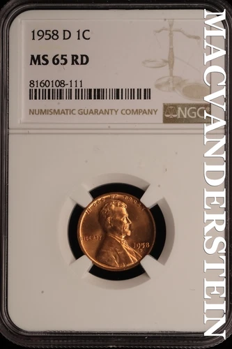1958-D Lincoln Wheat Cent - NGC MS 65 RD - Brilliant Uncirculated  #SLE3
