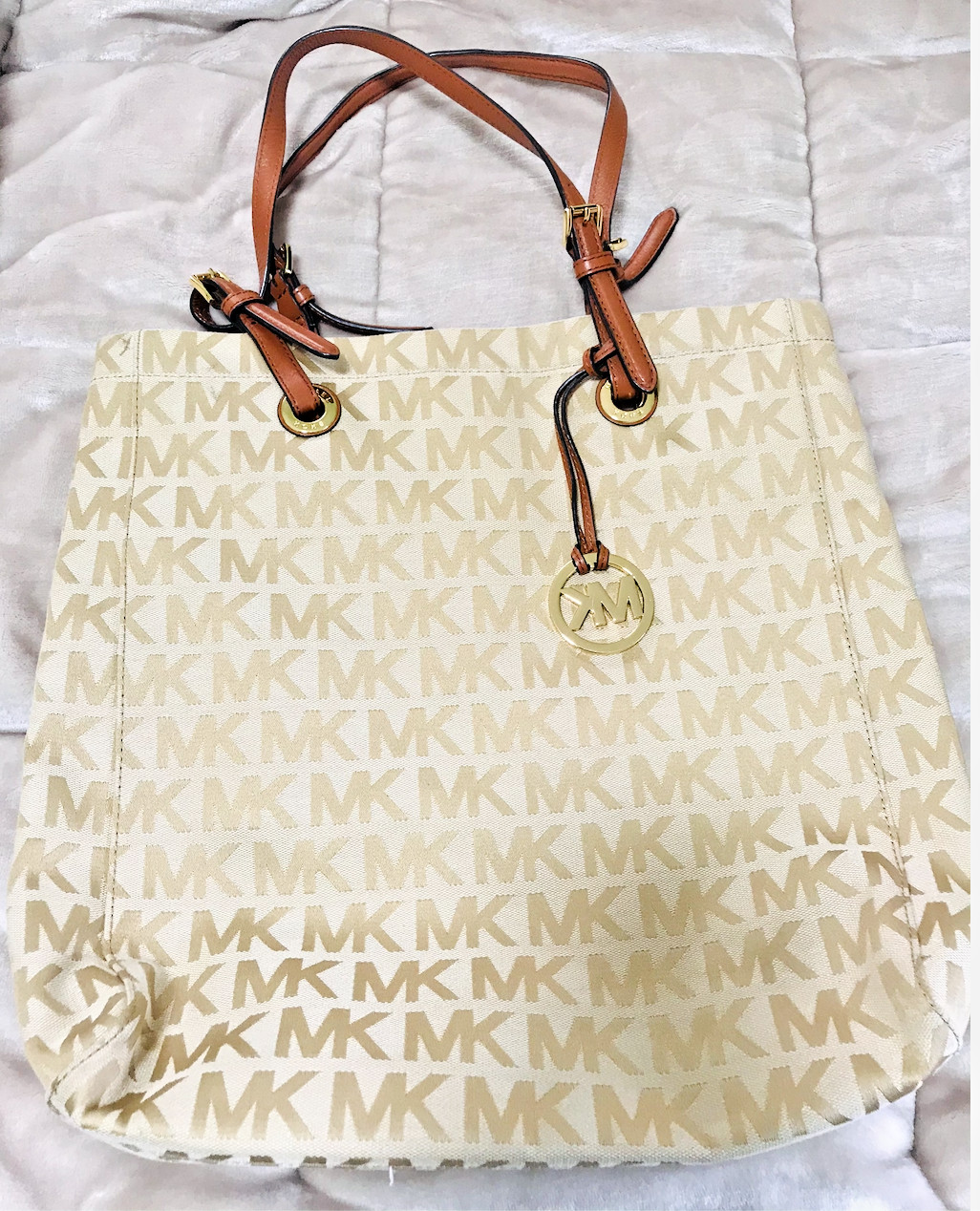 Michael Kors MK Fabric Tote MK Logo Signature, light … Gem