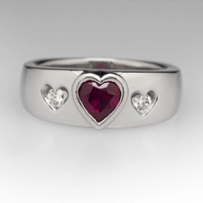 925 Sterling Silver Heart Motif Natural Ruby Gemstone Women's Designer Ring