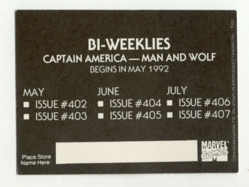 Captain America zweiwöchige Marvel Comics Promo Checkliste Karte #3 - Bild 2 von 2