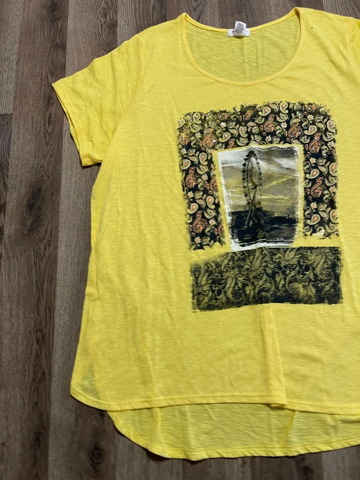 Madison & Berkely Shirt, Women's Plus Size 3X, Yellow, Floral, Ferris Wheel - Image 3 of 4