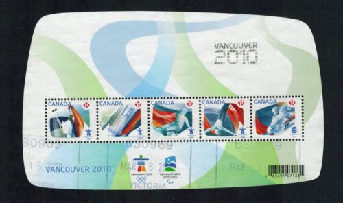 Canada #2299f, &#039;Vancouver 2010&#034; Overprint of Olympic Souvenir Sheet, used VF