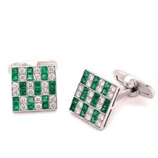 2.30 CT Green Emerald  White CZ Men's Fantastic Unique Cuff Links In 935 Silver
