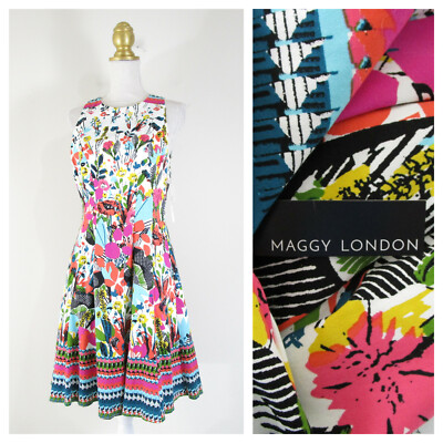 Maggy London Multicolor Floral Sleeveless A Line Fit Flare Dress Size 8  $175 | eBay