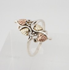 Beautiful Coleman & Co Black Hills Silver Pointer Ring wth 10k & 12k Gold Leaves