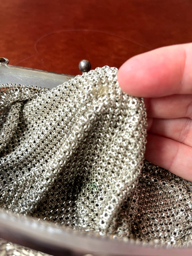 VTG Antique Silver Metal Mesh Chainmail Evening Bag Purse Kisslock Chain Strap - Picture 16 of 24