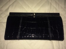 Vintage Clutch Crocodile Patent Black