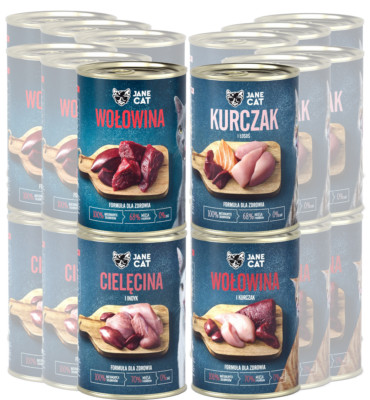Jane Cat Adult Mix Geschmäcker 24x400g Nassfutter für Katzen Getreidefrei