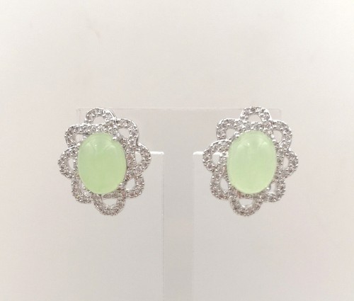 Orecchini a perno zirconi 18 kg con fiore cabochon giada originale viola verde - Foto 41 di 47
