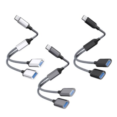 2 in1 Type to USB OTG 2 Port HUB Cable Splitter USB Type Adapter Converter