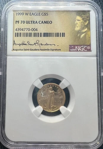 1999-W 5$ Gold Eagle 1/10 oz NGC PF70 Ultra Cameo Augustus Saint-Gaudens Signed