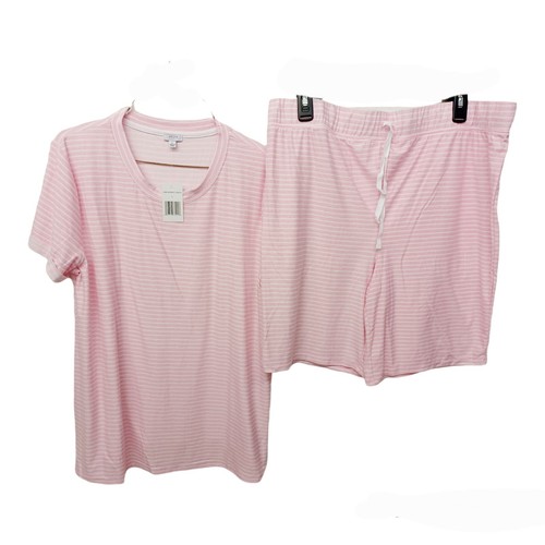 Jaclyn Maternity Pink & White Stripe Shorts Pajama Set-L